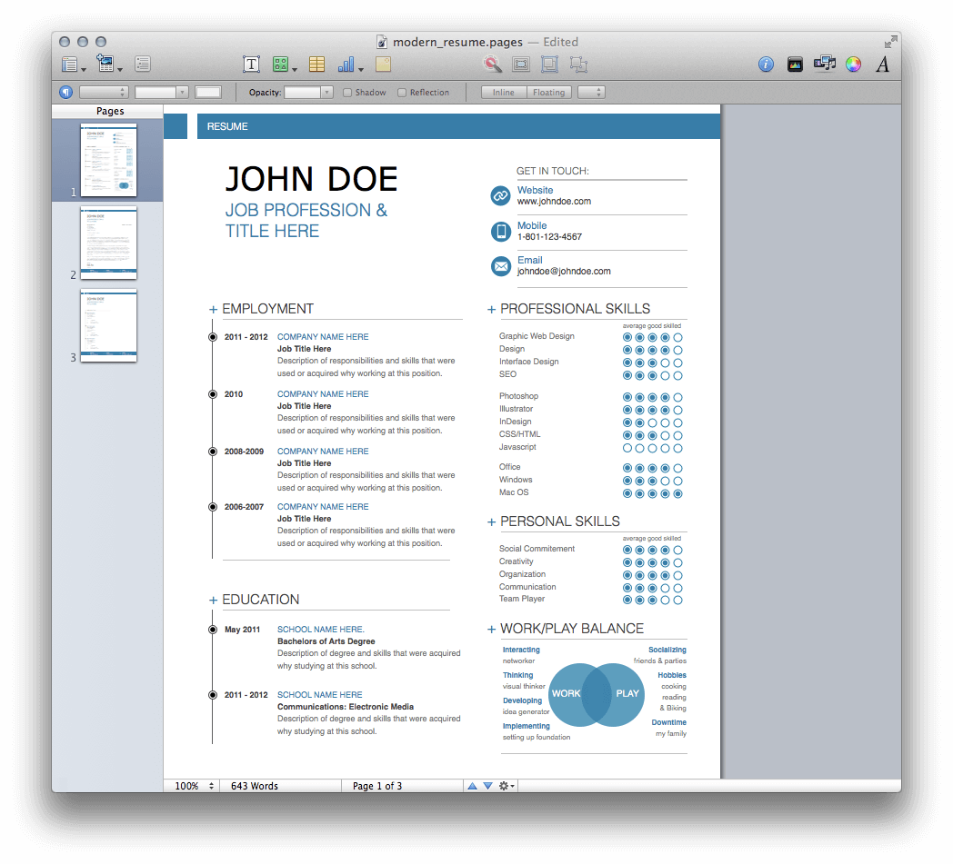 free resume for mac